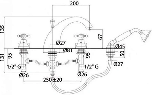 Смеситель на борт ванны CEZARES GOLF-BVD-03/24-Bi Смеситель на борт ванны CEZARES GOLF-BVD-03/24-Bi