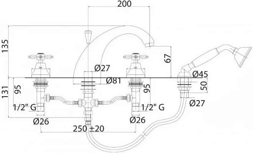 Смеситель на борт ванны CEZARES NOSTALGIA-BVD-01-Bi Смеситель на борт ванны CEZARES NOSTALGIA-BVD-01-Bi