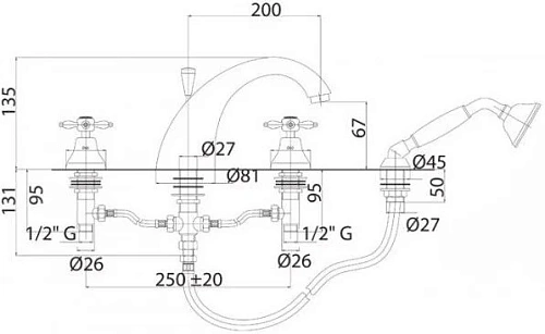Смеситель на борт ванны CEZARES NOSTALGIA-BVD-03/24-M Смеситель на борт ванны CEZARES NOSTALGIA-BVD-03/24-M