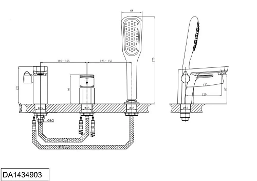 Смеситель на борт ванны D&K Berlin.Tourto (DA1434903) врезной золото Смеситель на борт ванны D&K Berlin.Tourto (DA1434903) врезной золото