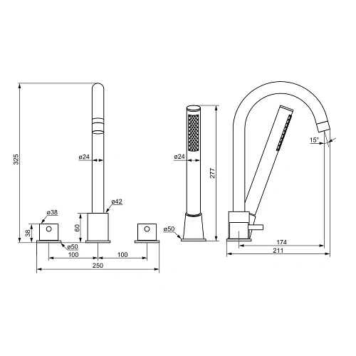 Смеситель на борт ванны Damixa Scandinavian Pure 360400000 хром Смеситель на борт ванны Damixa Scandinavian Pure 360400000 хром