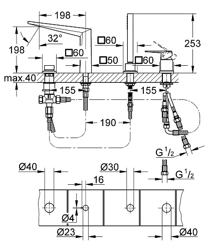 Смеситель на борт ванны GROHE Allure Brilliant, на 4 отверстия, темный графит глянец (19787A01) Смеситель на борт ванны GROHE Allure Brilliant, на 4 отверстия, темный графит глянец (19787A01)
