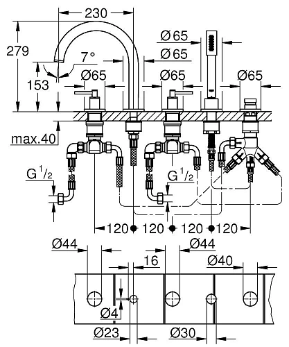 Смеситель на борт ванны GROHE Atrio New на 5 отверстий, теплый закат глянец (19922DA3) Смеситель на борт ванны GROHE Atrio New на 5 отверстий, теплый закат глянец (19922DA3)