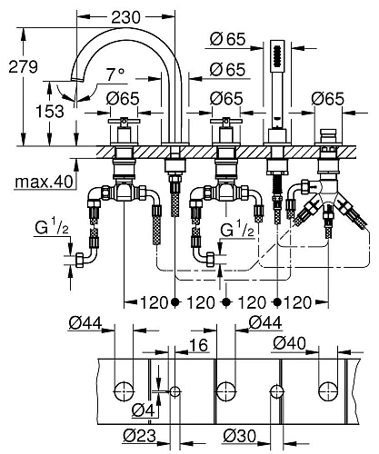 Смеситель на борт ванны GROHE Atrio New на 5 отверстий, холодный рассвет глянец (19923GL3) Смеситель на борт ванны GROHE Atrio New на 5 отверстий, холодный рассвет глянец (19923GL3)