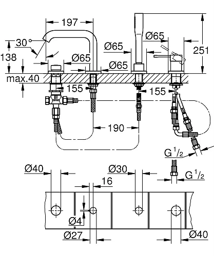 Смеситель на борт ванны GROHE Essence New 19578DA1 на 4 отверстия Смеситель на борт ванны GROHE Essence New 19578DA1 на 4 отверстия