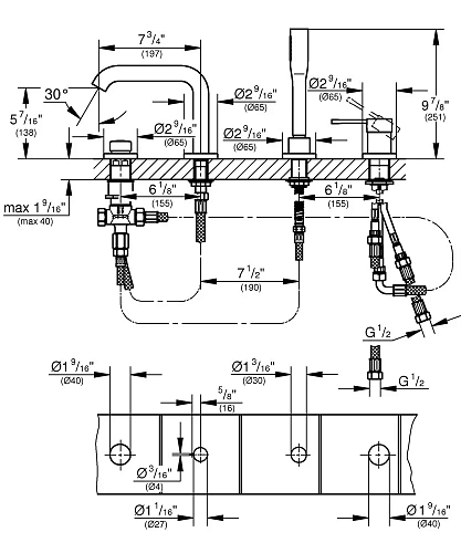 Смеситель на борт ванны GROHE Essence New 19578DA1 на 4 отверстия Смеситель на борт ванны GROHE Essence New 19578DA1 на 4 отверстия