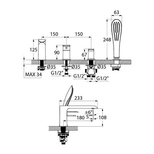 Смеситель на борт ванны Iddis Calipso CALSB42i07 Смеситель на борт ванны Iddis Calipso CALSB42i07