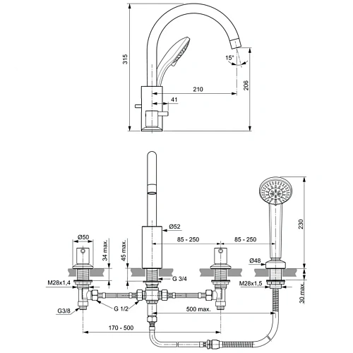 Смеситель на борт ванны Ideal Standard CERALINE BC198AA Смеситель на борт ванны Ideal Standard CERALINE BC198AA