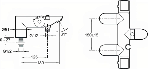 Смеситель на борт ванны Jacob Delafon Salute E71086-CP термостатический Смеситель на борт ванны Jacob Delafon Salute E71086-CP термостатический