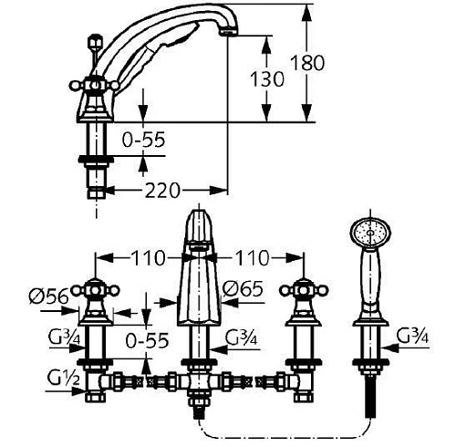 Смеситель на борт ванны Kludi Adlon 515254520 DN 15, латунь Смеситель на борт ванны Kludi Adlon 515254520 DN 15, латунь