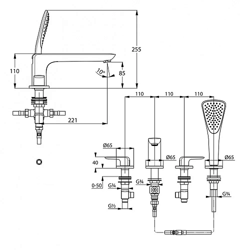 Смеситель на борт ванны Kludi Ameo 414240575 на 4 отверстия, рычаги плоские Смеситель на борт ванны Kludi Ameo 414240575 на 4 отверстия, рычаги плоские