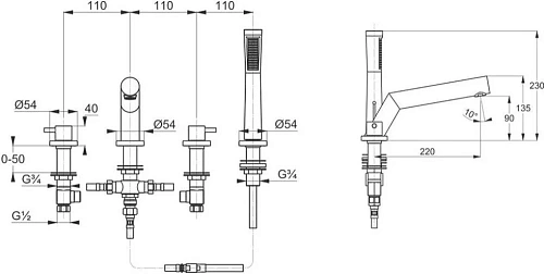 Смеситель на борт ванны Kludi Bozz 384240576 Смеситель на борт ванны Kludi Bozz 384240576