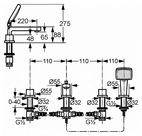 Смеситель на борт ванны Kludi Q-BEO 504240542 Смеситель на борт ванны Kludi Q-BEO 504240542