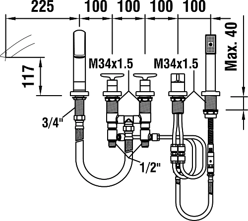 Смеситель на борт ванны Laufen Сurveprime, 225мм 3.2270.5.904.284.1 Смеситель на борт ванны Laufen Сurveprime, 225мм 3.2270.5.904.284.1