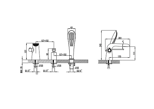 Смеситель на борт ванны Lemark Melange (LM4945CW) Смеситель на борт ванны Lemark Melange (LM4945CW)