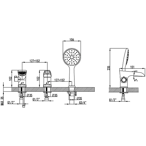 Смеситель на борт ванны Lemark Omega LM3145C, хром Смеситель на борт ванны Lemark Omega LM3145C, хром