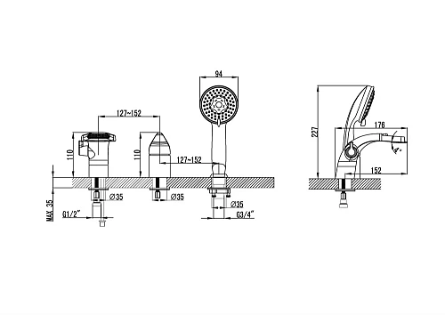 Смеситель на борт ванны Lemark Poseidon (LM4245C) Смеситель на борт ванны Lemark Poseidon (LM4245C)