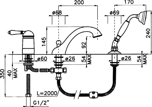 Смеситель на борт ванны Nicolazzi Classico Monokomandi 3414GB76 гальваническое золото Смеситель на борт ванны Nicolazzi Classico Monokomandi 3414GB76 гальваническое золото