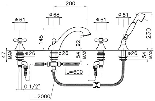 Смеситель на борт ванны Nicolazzi Nuova Brenta 2504CR хром Смеситель на борт ванны Nicolazzi Nuova Brenta 2504CR хром