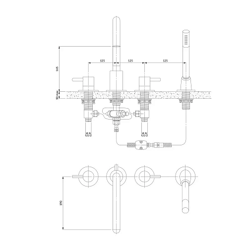Смеситель на борт ванны OMNIRES Y Y1232GR (графит) 4 отверстия Смеситель на борт ванны OMNIRES Y Y1232GR (графит) 4 отверстия
