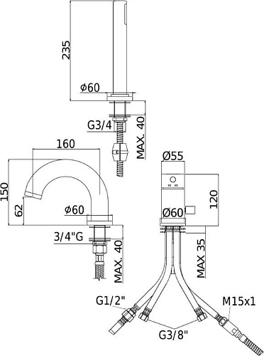 Смеситель на борт ванны Paffoni Light LIG047NO Смеситель на борт ванны Paffoni Light LIG047NO