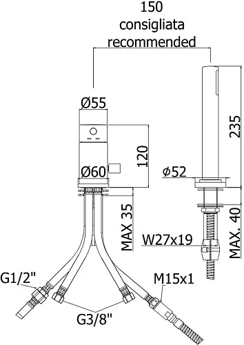 Смеситель на борт ванны Paffoni Light LIG048CR Смеситель на борт ванны Paffoni Light LIG048CR