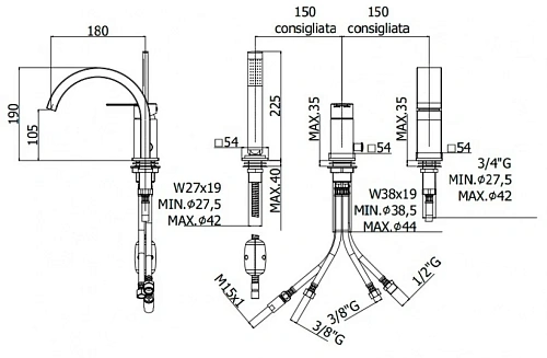 Смеситель на борт ванны Paffoni Ringo RIN040LNO Смеситель на борт ванны Paffoni Ringo RIN040LNO