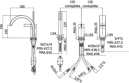 Смеситель на борт ванны Paffoni Rock RO040ST Смеситель на борт ванны Paffoni Rock RO040ST