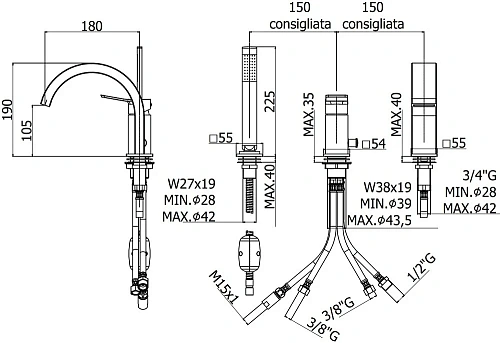 Смеситель на борт ванны Paffoni Tilt TI040ST Смеситель на борт ванны Paffoni Tilt TI040ST