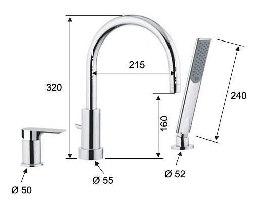 Смеситель на борт ванны Remer Infinity I07BO, белый матовый Смеситель на борт ванны Remer Infinity I07BO, белый матовый