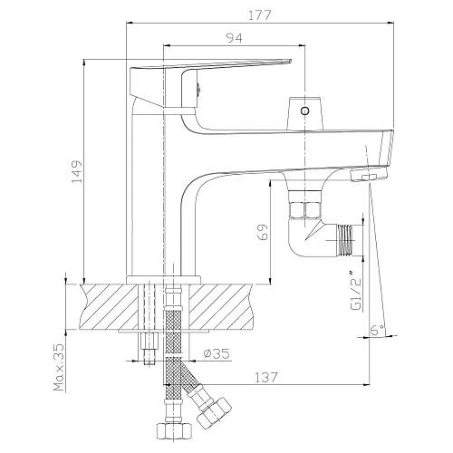 Смеситель на борт ванны Rossinka S35-38 на 1 отверстие Смеситель на борт ванны Rossinka S35-38 на 1 отверстие
