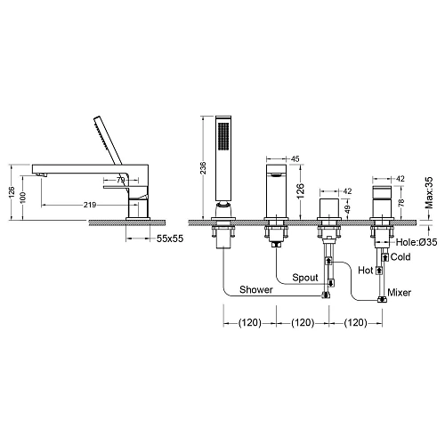 Смеситель на борт ванны Timo Selene 2130/03Y черный Смеситель на борт ванны Timo Selene 2130/03Y черный