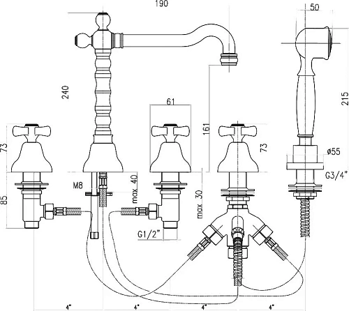 Смеситель на борт ванны Webert Armony AM730402015, хром Смеситель на борт ванны Webert Armony AM730402015, хром