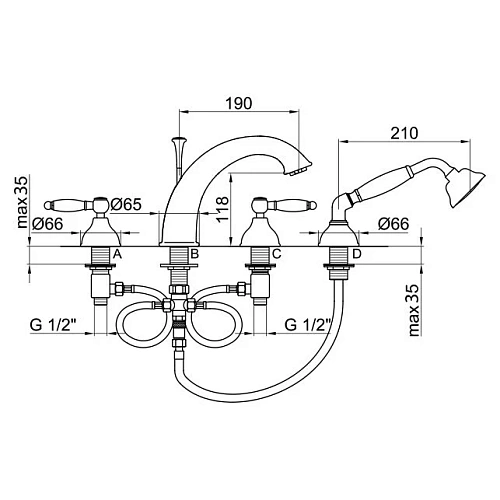 Смеситель на борт ванны Webert Dorian DO730101010 Смеситель на борт ванны Webert Dorian DO730101010