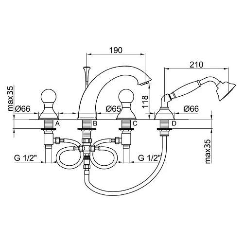 Смеситель на борт ванны Webert Karenina KA730101010 Смеситель на борт ванны Webert Karenina KA730101010