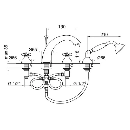 Смеситель на борт ванны Webert Ottocento OT730101015 с душем Смеситель на борт ванны Webert Ottocento OT730101015 с душем