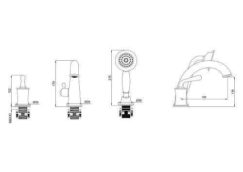 Смеситель на борт ванны Wonzon & Woghand брашированное золото (WW-88659008-BG) Смеситель на борт ванны Wonzon & Woghand брашированное золото (WW-88659008-BG)