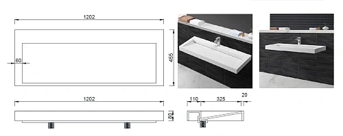 Столешница Armadi Art FLAT 859-120-1 120см под один сифон Столешница Armadi Art FLAT 859-120-1 120см под один сифон
