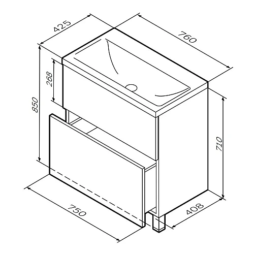 Тумба под раковину AM.PM Gem M90FSX07522GM32 напольная, 75 см push-to-open, графит матовый Тумба под раковину AM.PM Gem M90FSX07522GM32 напольная, 75 см push-to-open, графит матовый