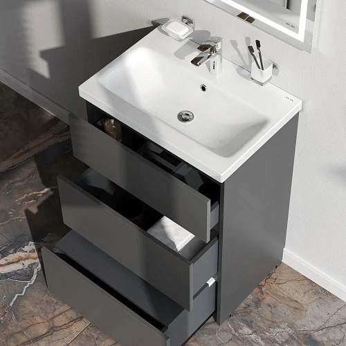 Тумба под раковину AM.PM Gem S M91FSX0602GM S, напольная, 60 см, графит матовый Тумба под раковину AM.PM Gem S M91FSX0602GM S, напольная, 60 см, графит матовый