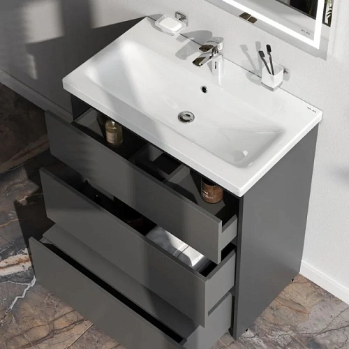 Тумба под раковину AM.PM Gem S M91FSX0752GM S, напольная, 75 см, графит матовый Тумба под раковину AM.PM Gem S M91FSX0752GM S, напольная, 75 см, графит матовый