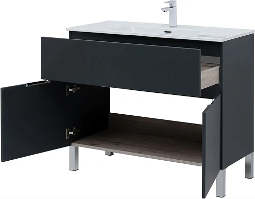 Тумба под раковину Aquanet Алвита New 100 1 ящик, 2 дверцы, антрацит 00277555 Тумба под раковину Aquanet Алвита New 100 1 ящик, 2 дверцы, антрацит 00277555
