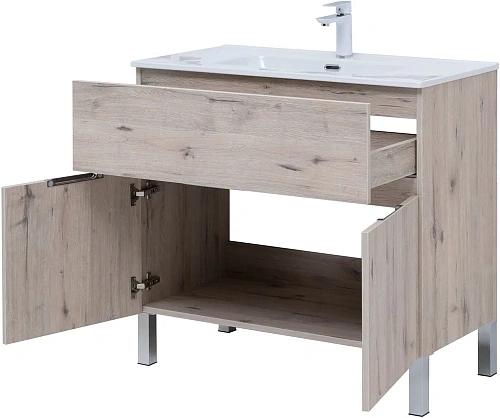 Тумба под раковину Aquanet Алвита New 90 1 ящик, 2 дверцы, дуб веллингтон белый 00303912 Тумба под раковину Aquanet Алвита New 90 1 ящик, 2 дверцы, дуб веллингтон белый 00303912