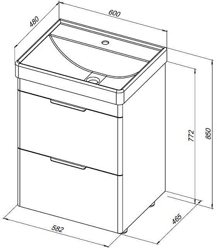 Тумба под раковину Aquanet Ирис new 60 белый глянец (2 ящика) 00310152 Тумба под раковину Aquanet Ирис new 60 белый глянец (2 ящика) 00310152