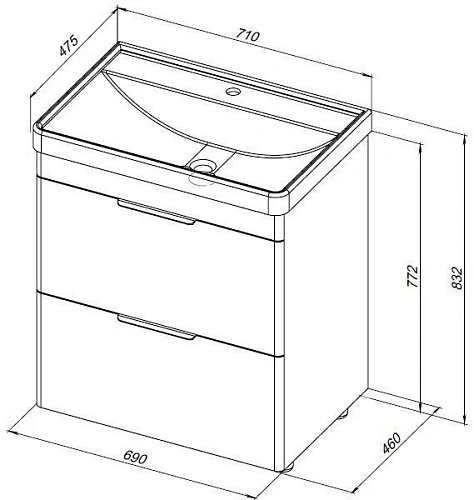 Тумба под раковину Aquanet Ирис new 710 белый глянец (2 ящика) 00310153 Тумба под раковину Aquanet Ирис new 710 белый глянец (2 ящика) 00310153