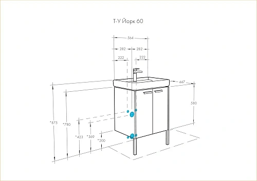 Тумба под раковину Aquaton Йорк 60 салатовый, дуб сонома 1A170201YOAJ0 Тумба под раковину Aquaton Йорк 60 салатовый, дуб сонома 1A170201YOAJ0