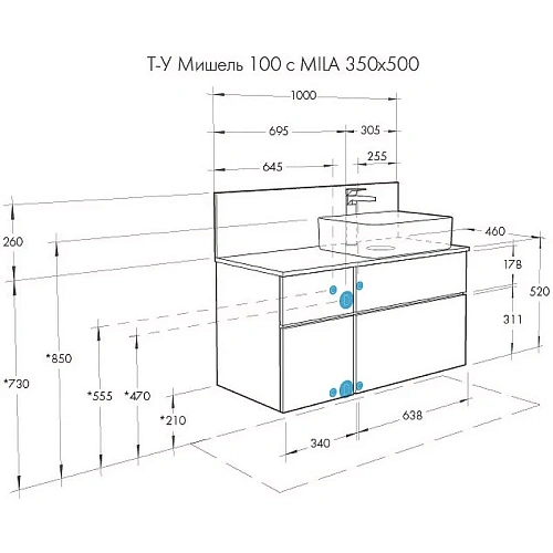 Тумба под раковину Aquaton Мишель 100 без столешницы, дуб рустикальный, фьорд 1A256901MIX30 Тумба под раковину Aquaton Мишель 100 без столешницы, дуб рустикальный, фьорд 1A256901MIX30