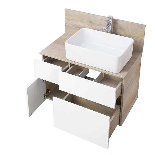 Тумба под раковину Aquaton Мишель 80 без столешницы, дуб эндгрейн, белый 1A244501MIX40 Тумба под раковину Aquaton Мишель 80 без столешницы, дуб эндгрейн, белый 1A244501MIX40