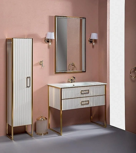 Тумба под раковину Armadi Art Monaco 100см белая глянец + золото под раковину чашу 867-100-WG Тумба под раковину Armadi Art Monaco 100см белая глянец + золото под раковину чашу 867-100-WG