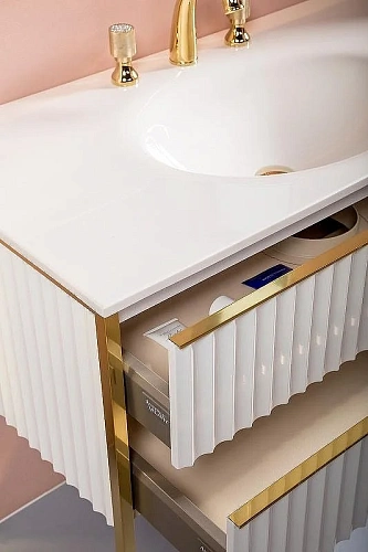 Тумба под раковину Armadi Art Monaco 100см белая глянец + золото под раковину чашу 867-100-WG Тумба под раковину Armadi Art Monaco 100см белая глянец + золото под раковину чашу 867-100-WG
